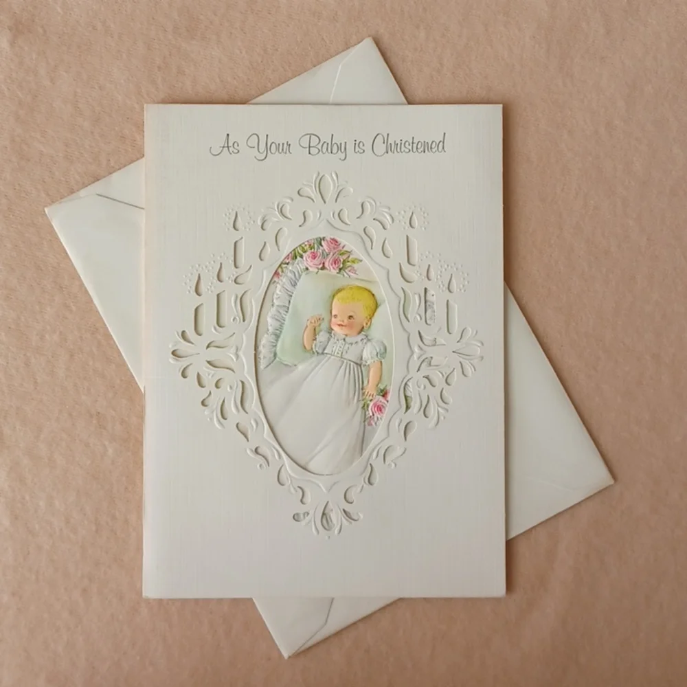 Vintage Baby Christening Baptism Greeting Card